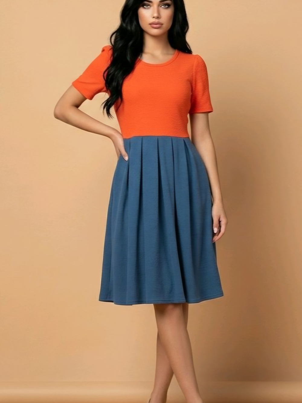 LULAROE Textured Colorblock Blue Coral Two Tone A-Line Amelia Dress Size XS
